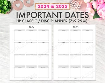 Classic Happy Planner Inserts, Happy Planner Inserts Printable, Important Dates 2024 & 2025, Mambi Classic, Happy Planner Printable Inserts