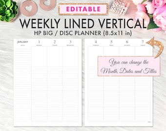 EDITABLE Big Happy Planner Printable Insert, Weekly Lined Vertical Layout Undated, Happy Planner Big Lined Vertical Printable Inserts PDF