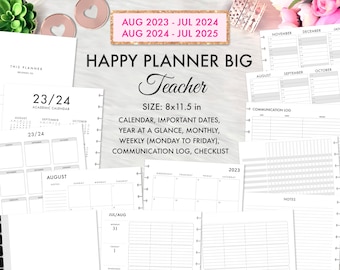 Happy Planner Teacher 2023 2024, Big Happy Planner Teacher Printable, Big Happy Planner Inserts, Bundle Inserts, Monthly Weekly Printables