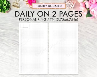 Personal Planner Inserts Printable, Daily Inserts, Daily With Time, Personal Inserts, Daily on 2 Pages DO2P, Hobo Grid Two Pages Per Day PDF