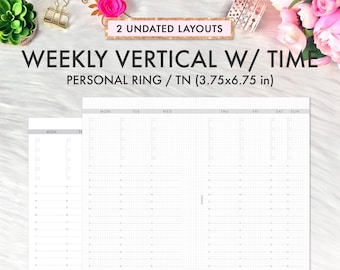Personal Planner Inserts Printable, Weekly Vertical on 2 Pages Time Undated WO2P, Filofax Refill, Foxy Fix Personal Ring Inserts Printable