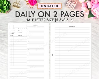 Half Letter Planner Inserts Printable, Daily Inserts Printable, Daily On 2 Pages, DO2P, Half Letter Printable Inserts, Two Page Per Day PDF