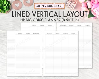 Happy Planner Big Printable, Happy Planner Lined Vertical, Happy Planner Weekly Lined Vertical Printable Inserts, Big Happy Planner Weekly