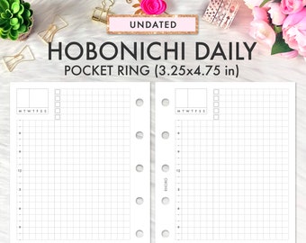 Pocket Ring Size Printable Insert Hobonichi Planner, Grid Daily Inserts, Printable Pocket Ring Planner Insert Filofax Pocket Foxy Fix Pocket