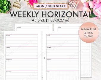 A5 Weekly Planner Inserts, A5 Weekly Planner Inserts, A5 Weekly Printable, A5 Inserts Weekly Undated Printable Inserts, Filofax A5, Kikki K