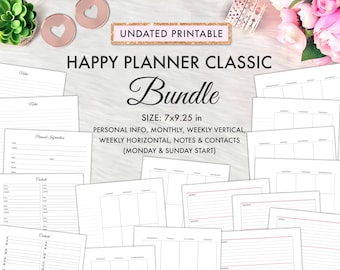 Happy Planner Printable Inserts, Happy Planner Bundle, Happy Planner Classic, Classic Happy Planner, Monthly, Weekly Vertical Undated Bundle