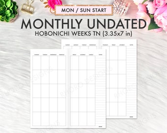 Hobonichi Weeks Inserts, Hobonichi Weeks Printable Inserts, Monthly Inserts, Hobonichi Weeks Insert Notebook, Hobonichi Weeks Printable