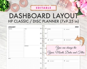 EDITABLE Happy Planner Dashboard Printable, Happy Planner Dashboard Layout, Classic Happy Planner Printable, Homebody Weekly Happy Planner