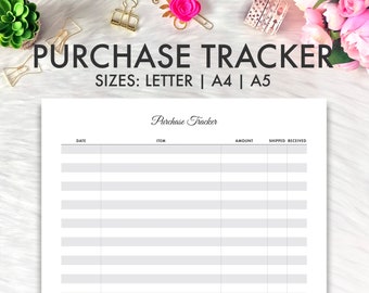 PURCHASE TRACKER, Purchase Printable, Online Purchases, Online Shopping Tracker, Shopping Tracker, Purchase A5 Printable Insert, Letter A4