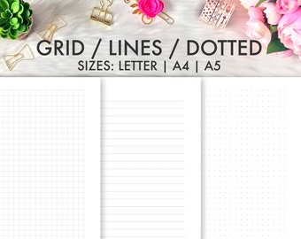 DOT GRID LINES Printable, Dotted, Grid, Lines, Dotted Grid Set, Dot Grid Bullet Journal, Letter, A4, A5 Printable Insert Planner 2024