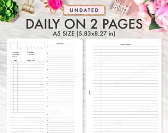 A5 Planner Inserts Printable, A5 Daily Insert, A5 Daily Planner Inserts, A5 Daily On 2 Pages DO2P, Franklin Covey A5 Daily Insert Printables