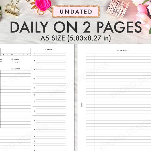 A5 Planner Inserts Printable Weekly Vertical on 2 Pages - Etsy