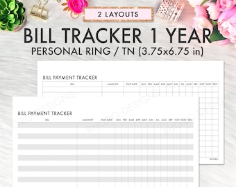 Personal Planner Inserts, Personal Planner Bill Tracker, Finance Tracker, Bill Payment Tracker Log Personal Planner Inserts Printable PDF