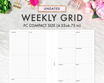 FRANKLIN COVEY Compact Inserts Printable, Weekly Grid Undated, Franklin Covey Refill Printable, Franklin Covey Compact FC Inserts Printable