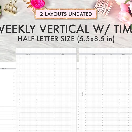 Half Letter Planner Inserts Printable Weekly Vertical on 2 Etsy