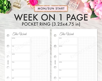 Pocket Weekly Insert, Pocket Planner Inserts, Week On 1 Page, Filofax Pocket, Pocket Rings Inserts Weekly Insert, Pocket Ring Printable WO1P