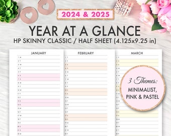 Happy Planner Printable, 2024 2025 Year At A Glance, Skinny Classic Happy Planner Inserts, Happy Planner Printable Inserts Calendar Dated