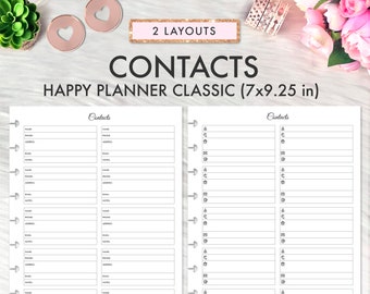 Happy Planner Classic CONTACTS Printable Insert, Contact Pages Address Book Happy Planner Classic Refill Printable Inserts Planner 2024