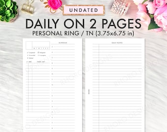 Personal Planner Inserts Printable, Daily Inserts, Daily With Time, Personal Inserts, Daily on 2 Pages DO2P, Franklin Covey Two Page Per Day