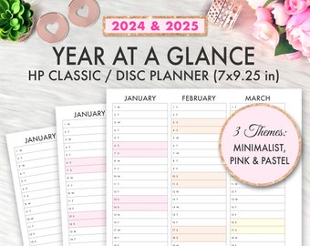 Happy Planner Printable, 2024 2025 Year At A Glance, Classic Happy Planner Inserts, Happy Planner Printable Inserts 2024 2025 Calendar Dated