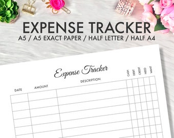 A5 Planner Inserts / Half Letter Planner Inserts Printable Expense Tracker Insert, Filofax A5, Kikki K Large Printable EXPENSES Tracker Log