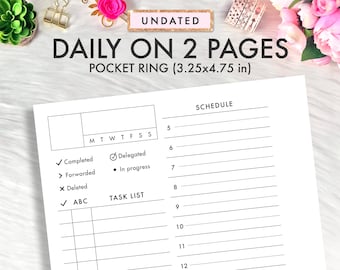 Pocket Ring Size Printable Insert, Pocket Daily Insert, Daily On 2 Pages, DO2P, Printable Pocket Ring Planner Insert Filofax Pocket Refill