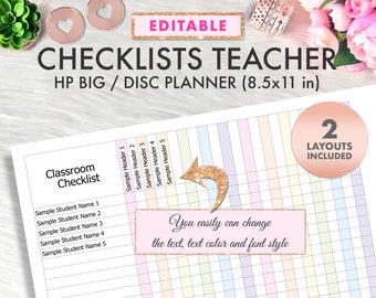 EDITABLE Teacher Happy Planner Big Classroom Checklist Printable Insert, Teacher Checklists Happy Planner Big Refill Printable 8.5x11 PDF