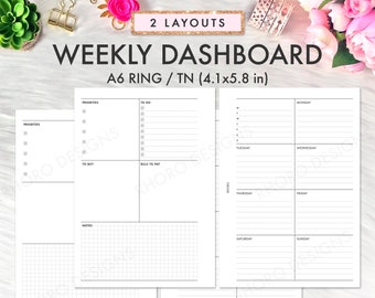 A6 Planner Inserts, A6 Inserts, A6 Weekly Insert Printable, Weekly Printable Inserts, A6 Weekly Dashboard Layout, A6 Printable, Foxy Fix A6