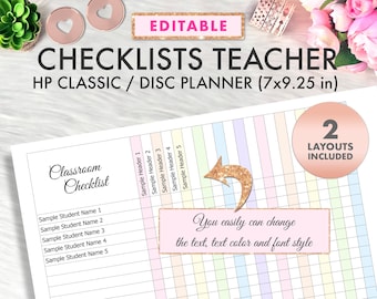 EDITABLE Teacher Happy Planner Classic Classroom Checklist Printable Insert, Teacher Checklists Happy Planner Classic Refill Printable PDF