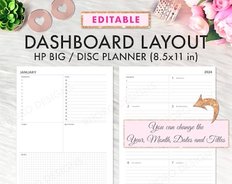 Inserto imprimible con diseño de panel de control de Big Happy Planner, recambio semanal sin fecha para Happy Planner, diseño de panel de control, imprimible para Happy Planner