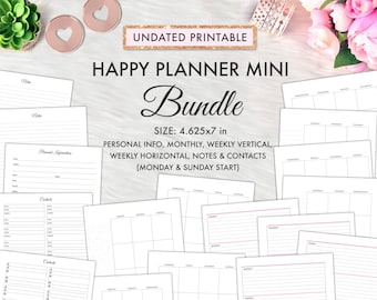 MINI HAPPY PLANNER Inserts, Happy Planner Printable Inserts, Happy Planner Mini Bundle, Happy Planner Monthly Inserts Printable, Weekly Note