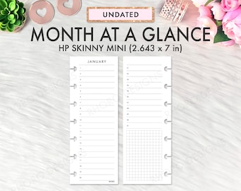 SKINNY MINI Happy Planner Inserts, Happy Planner Skinny Mini Printable Inserts, Month At A Glance Undated, Monthly Inserts Printables Refill