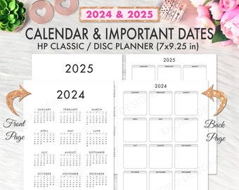 Happy Planner Classic Calendar, 2024 2025 Calendar, Important Dates, Year Events, Classic Happy Planner Inserts, HP Printable Inserts PDF