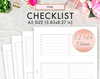 A5 Planner Inserts, A5 Printable Inserts, A5 Inserts, Checklist Printables, A5 Pink Inserts, A5 Planner Refill, A5 Filofax A5, Kikki K