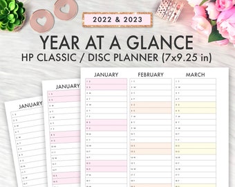 Happy Planner Printable, 2022 2023 Year At A Glance, Classic Happy Planner Inserts, Happy Planner Printable Inserts 2023 Calendar Dated