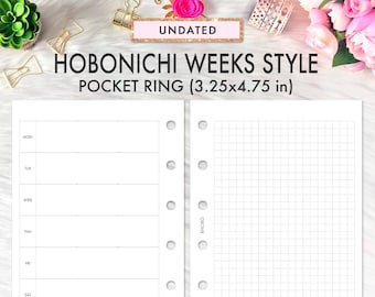 POCKET PLANNER INSERT Hobonichi Weeks Weekly Undated Printable, Printable Pocket Ring Planner Insert Filofax Pocket Insert Hobonichi Grid