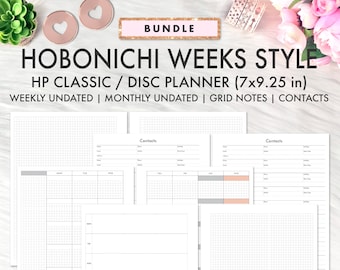 CLASSIC HAPPY PLANNER Printable Insert, Hobonichi Weeks Grid Style Bundle, Grid Happy Planner Monthly Weekly Contacts Grid Notes Printables