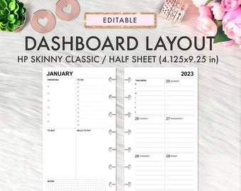 EDITABLE Dashboard Layout SKINNY CLASSIC Happy Planner Printable Insert, Dashboard Layout Weekly Undated Happy Planner Refill Inserts Pdf