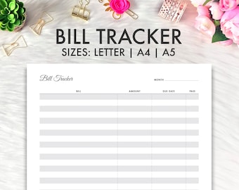 BILL PAYMENT TRACKER, Bill Tracker Printable, Bill Payment Tracker Printable ,A5 Printable Insert, Letter A4 pdf