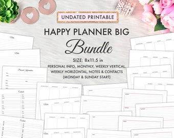 Big Happy Planner Printable, Big Happy Planner Inserts, Bundle Inserts, Monthly Weekly Vertical Weekly Horizontal Contacts Notes Printables