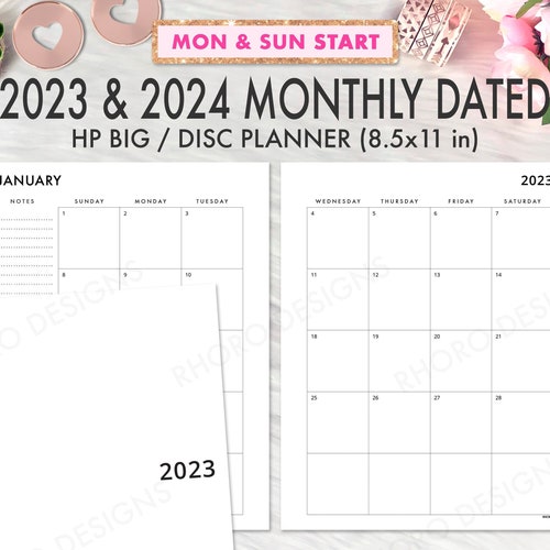 BIG HAPPY PLANNER 2023 2024 Printable Insert Monthly Calendar Etsy
