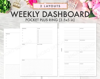 Pocket Plus Planer Inserts, Weekly Dashboard Layout, Pocket Plus Rings Inserts, Pocket Plus Rings Weekly Insert, Pocket Plus Printable PDF