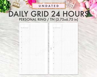 Personal Rings Daily Printable, Daily Grid Inserts, Daily Grid Time, Personal Inserts, Foxy Fix Insert, Filofax Personal Daily Grid Inserts