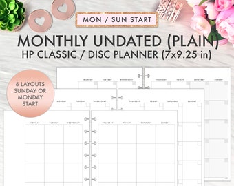 Happy Planner Classic Inserts, Monthly Plain Blank Inserts, Classic Happy Planner Inserts Printable, Happy Planner Classic Monthly Refill