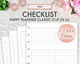 Könnte beinhalten: Rosaer Checklisten-Druck für Happy Planner Classic, Größe 7 x 9,25 Zoll. Der Druck hat 1, 2, 4 und 6 Spalten.