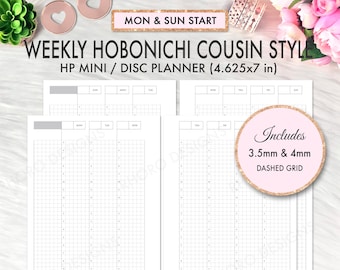 Happy Planner Printable Mini, Hobonichi Weekly Cousin, Mini Happy Planner Weekly Grid, Happy Planner Weekly Undated Printable Discbound PDF