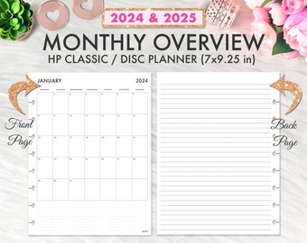 Classic Happy Planner 2024 2025 Monthly, 2024 Monthly Overview Grid, Happy Planner Printable Inserts, Happy Planner Month On One Page MO1P