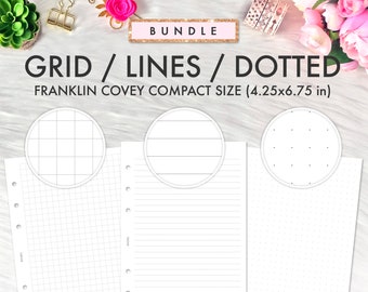FRANKLIN COVEY Compact Inserts Printable, Grid, Lines, Dotted Grid Set Inserts, Franklin Covey Refill Printable, FC Compact Inserts Refill