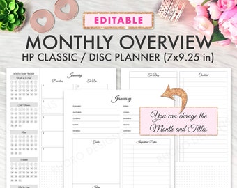 Happy Planner Monthly Printable Inserts, Monthly Overview, Month At A Glance, Classic Happy Planner Monthly Printable Inserts, Happy Planner