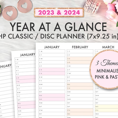 Happy Planner Printable 2023 2024 Year at A Glance Skinny Etsy